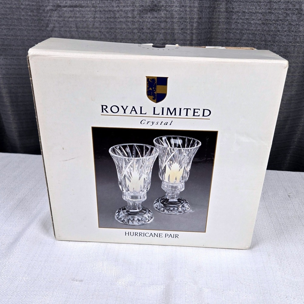 Royal Limited Crystal Hurricane Pair 2-Piece Votive Candle Holders Made in Japan
